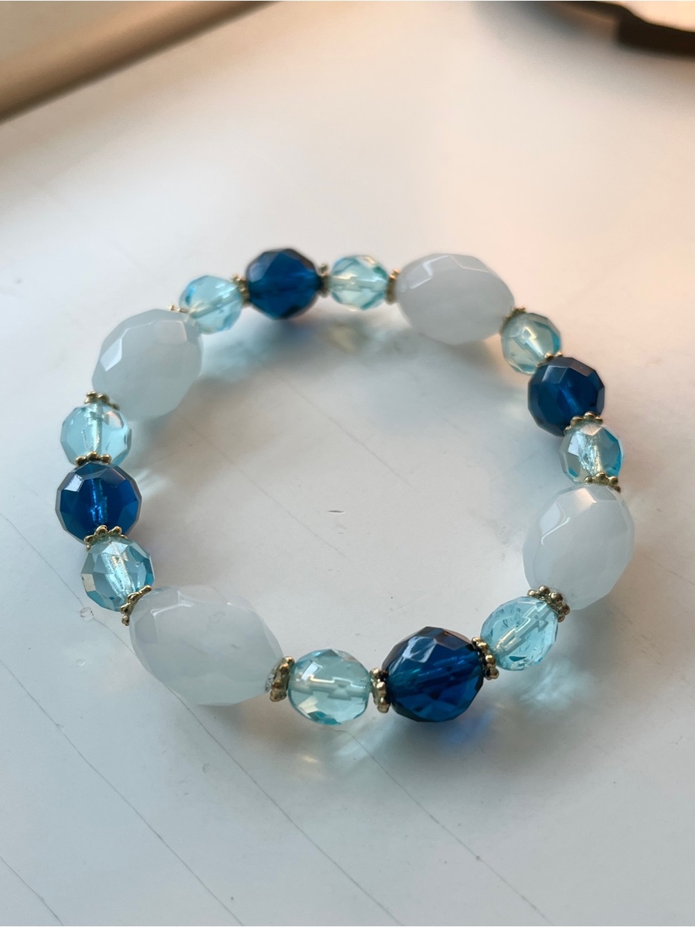 Faceted Blue Beaded Stretch Bracelet